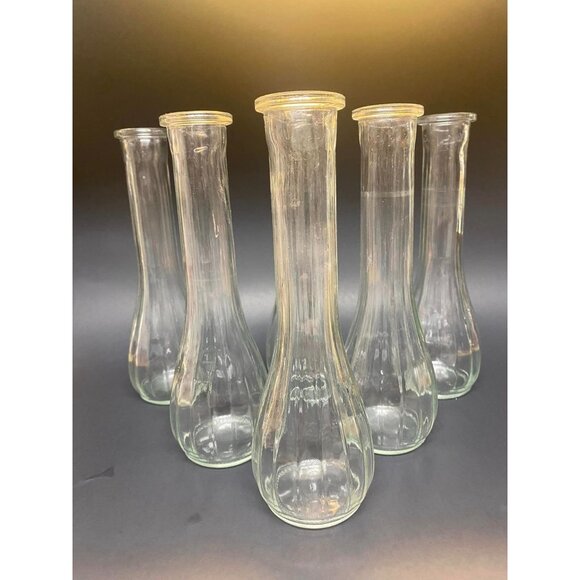 unbranded Other - Set Of 6 Vintage Clear Glass Bud Vases 8 3/4" Tall Wedding Shower Decor Crafts